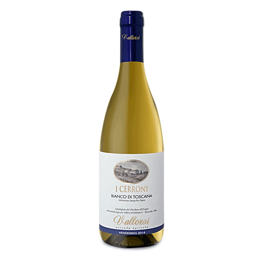 Cerroni Bianco IGT - Dal colore bianco paglierino, il vino I Cerroni ha un profumo deciso e caretteristico.IGT Toscana BiancoLa freschezza del buon vino di VallorsiVITIGNO: Chardonnay, sauvignon, vermentino e altriSUOLO: misto sabbioso (90%) di colore molto chiaro, poco profondoESPOSIZIONE: estDENSITA’ DI IMPIANTO: 3.200 piante ettaroSISTEMA DI ALLEVAMENTO: capo volto impalcato a 100 cmPRODUZIONE PER ETTARO: 80 quintali VINIFICAZIONELe uve raccolte a mano vengono trasportate in cantina. Dopo una accurata c