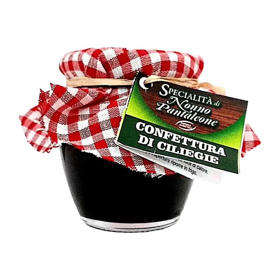 Confettura di Ciliegie 240g - Dettagli del prodotto Nonne Pantaleone ti propone una composta di ciliegie dal gusto dolce, un colore rosso, un aspetto lucido e consistenza morbida. Realizzata con circa il 70% di frutta, di zuccheri per la parte restante e succo di limone, senza l'aggiunta di addensanti né coloranti è ideale per una buona e sana prima colazione, per la farcitura di crostate e nel quotidiano uso della pasticceria. Dichiarazione nutrizionale peso medio per 100 grammi di prodotto Valore energet