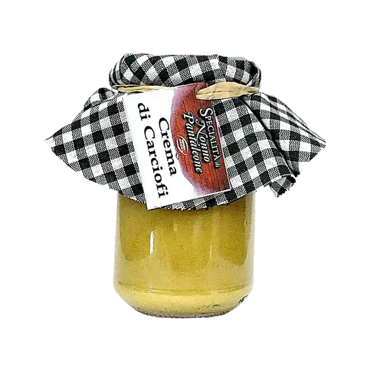 Crema di Carciofi 270 gr - Dettagli del prodotto La crema di carciofi di Nonno Pantaleone è realizzata utilizzando solo carciofi freschi e selezionati accuratamente per garantire l’eccellente qualità del prodotto, dal sapore irresistibile.Da gustare con le bruschette, i crostini o tanti mini-cestini di pancarrè per un antipasto sano e nutriente; perfetta da abbinare ai formaggi freschi, alle carni e ai pesci alla griglia, per condire un piatto di pasta se non hai tanto tempo da dedicare ai fornelli o sempl