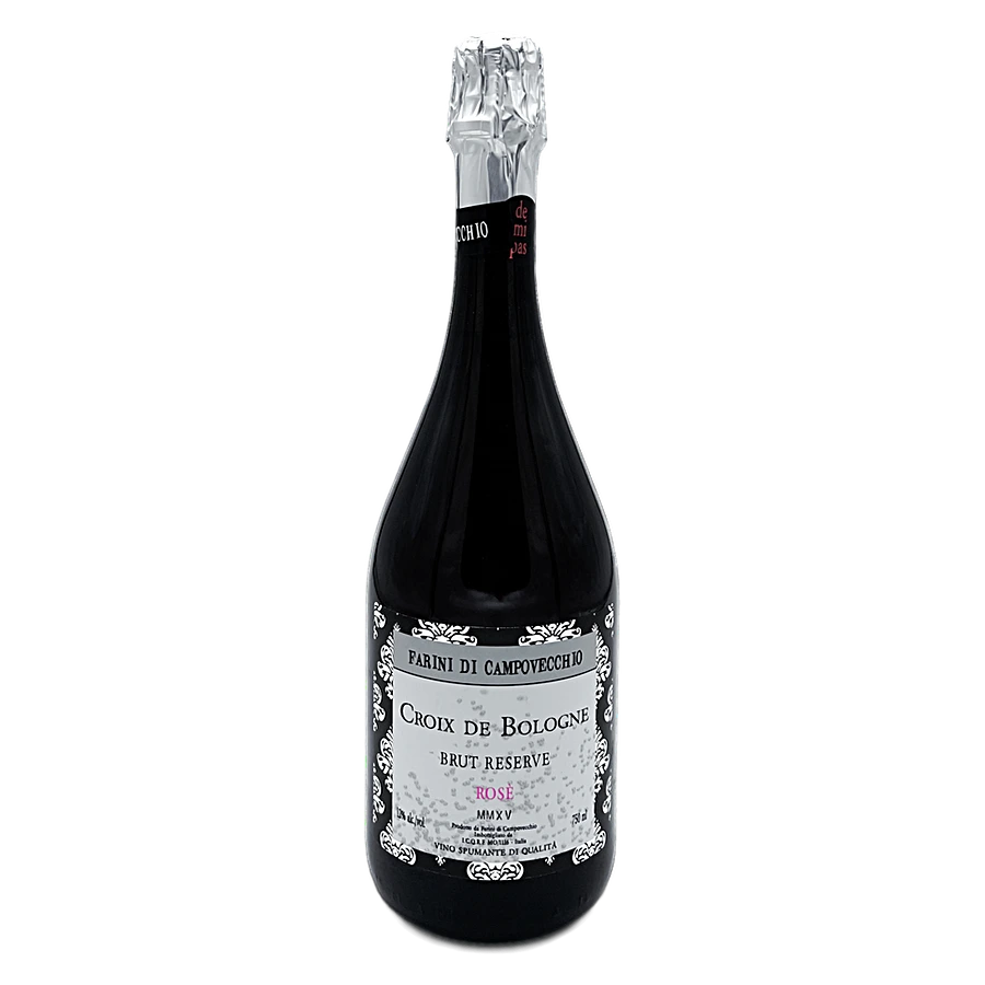 Croix de Bologne Brut Reserve Rose 2015 - La buona escursione termica dell'estate 2015 ha permesso di ottenere pinot nero, incrocio Manzoni e sauvignon dai profumi treschi e dall'acidità sostenuta. La decisione di ottenerne uno spumante metodo classico è venuta di conseguenza. Croix de Bologne brut reserve, 70% Pinot Nero, 20% incrocio Manzoni e 10% Sauvignon, è l'interpretazione del vino spumante di Giorgio Farini: fine, elegante, senza pesantezze e inutili forzature. Ideale per i momenti importanti ma an