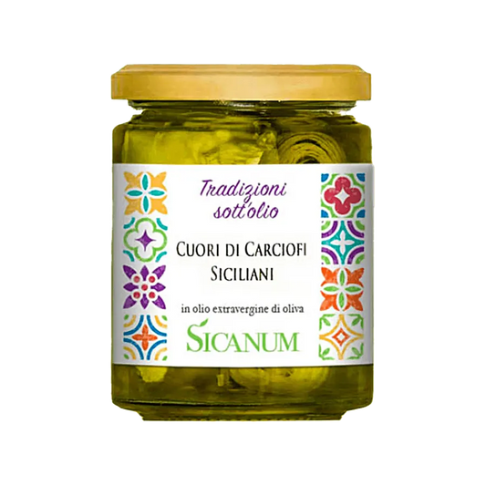 Cuori di carciofi siciliani in olio EVO Sicanum - Tradizioni sott’olio è una linea di conserve che coniuga le eccellenze Siciliane: i migliori prodotti della terra, lavorati in maniera artigianale e conservati in olio extravergine di oliva Sicanum, per esaltare sapori e profumi.Dettagli prodottovaso ml 314 - peso netto g 270 - TMC: 36 mesiProdotto vegano, senza glutine, senza conservanti, senza coloranti, senza aromi artificiali, senza grassi idrogenati.Ingredienti: carciofi (origine Sicilia), olio extrave