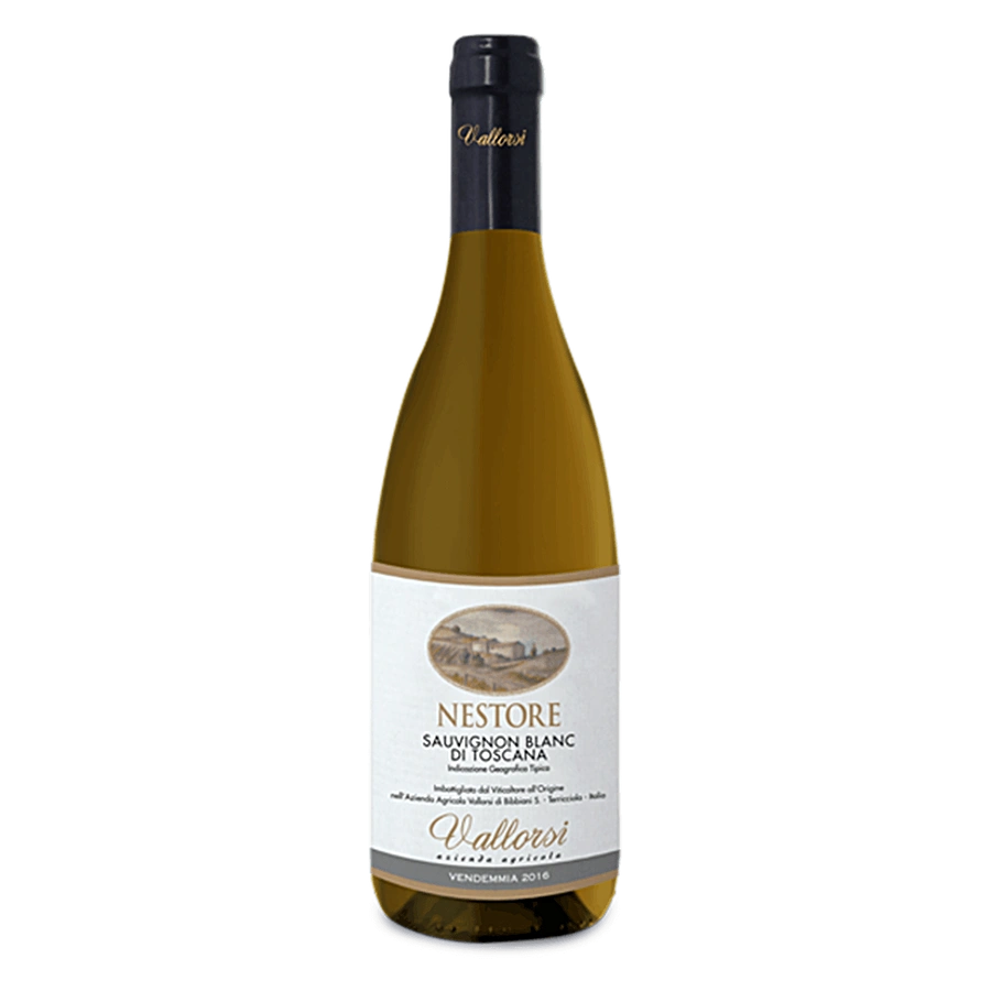 Nestore Bianco IGT - La freschezza floreale di Vallorsi. IGT Toscana BiancoVITIGNI: Sauvignon Blanc.SUOLO: misto sabbioso (90%) di colore molto chiaro, poco profondo.ESPOSIZIONE: ovest.DENSITA’ DI IMPIANTO: 4.200 piante ettaro.SISTEMA DI ALLEVAMENTO: Guyot.PRODUZIONE PER ha: 80 quintali. VINIFICAZIONE:Le uve raccolte a mano vengono trasportate in cantina. Dopo una accurata cernita vengono diraspate e pigiate. Il mosto viene chiarificato e la fermentazione è condotta temperatura controllata di 15-16°C in ac