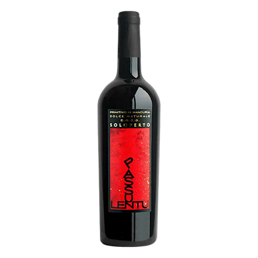 Passulentu Primitivo di Manduria DOCG - Elegante vino rosso da dessert, frutto dell'appassimento in vigna dei grappoli. Profumi netti di amarena, confettura e un palato piacevolissimo che ricorda gli agrumi canditi. Finale di cioccolato e tostature. Vitigno: PrimitivoZona di produzione: Manduria e dintorniEtà dei Vigneti: 45/50 anniSistemi di allevamento: alberelloCeppi per ettaro: 6000Resa uva per ettaro: 40/50 quintaliResa in vino per quintale: 70%Epoca di vendemmia: Settembre/OttobreAffinamento del vino