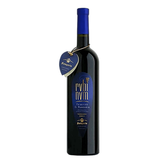 Rubinum 14° Primitivo di Manduria DOP - Rosso brillante con riflessi granata. In bella evidenza le note di tostatura e caffè, che ritornano in bocca accompagnare da un tannino esuberante ma mai eccessivo. Affina in botti di rovere francese per 6 mesi. Vitigno: PrimitivoZona di produzione: territorio di Manduria e dintorniEtà dei Vigneti: 35/40 anniSistemi di allevamento: alberelloCeppi per ettaro: 5000Resa uva per ettaro: 70/80 quintaliResa in vino per quintale: 70%Epoca di vendemmia: SettembreAffinamento