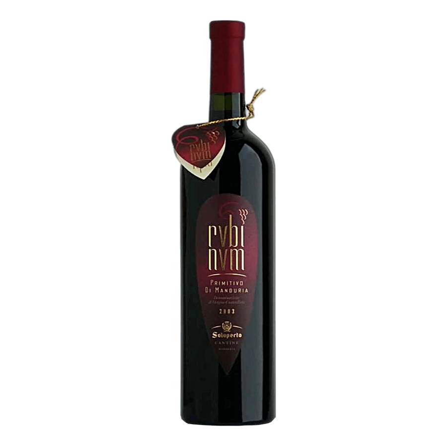 Rubinum 17° Primitivo di Manduria DOP - Rubino brillante screziato di arancio. Carnoso e avvolgente con note di confettura di prugna e cioccolato. È il tradizionale primitivo raccolto quando le uve sono in surmaturazione. I 17 gradi alcolici sono interamente svolti e il vino è secco e di scorrevolissima beva. Da meditazione. Vitigno: PrimitivoZona di produzione: ManduriaEtà dei Vigneti: 45/50 anniSistemi di allevamento: alberelloCeppi per ettaro: 6000Resa uva per ettaro: 40/50 quintaliResa in vino per quin