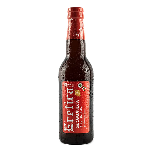 Scomunica 33cl - Birra doppio malto facile da bere, con sentori di caramello. Luppolatura ben bilanciata con un leggerissimo retrogusto di rabarbaro; colore ramato scuro. Birra che richiama lo stile della Irish Red Ale, moderno adattamento della English Bitter ma con meno luppolatura e un piccolo tocco di malto torrefatto. Rifermentazione in bottiglia Grado alcolico: 5,8 % Vol Grado plato: 14 °P Amaro IBU: 33 Colore EBC: 26 Fermentazione: Alta⠀⠀⠀⠀⠀⠀⠀ Ingredienti: Acqua, Malto d'Orzo, Luppolo, Lievito. Temp