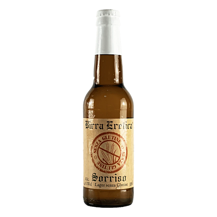 Sorriso 33 cl - A questa birra non abbiamo tolto nulla se non il glutine, il gusto è rimasto ottimo come prima! Birra pulita e rinfrescante che non lascia passare inosservata l’artigianalità con un elegante aroma floreale di luppoli tedeschi. Dissetante con gusto leggermente maltato, sorprendentemente beverina nonostante la sua gradazione alcolica. Rifermentazione in bottiglia. Grado alcolico: 6,5 % Vol Grado plato: 12 °P Amaro IBU: 15 Colore EBC: 5 Fermentazione: Bassa⠀⠀⠀⠀⠀⠀ Ingredienti: Acqua, Malto d'Or