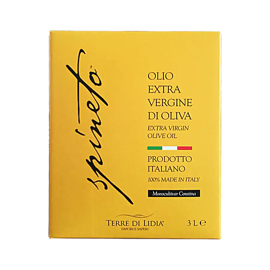 Spineto Olio Extravergine di Oliva - La filosofia produttiva dell'Az. Agr. “Terre di Lidia” prende origine dal sapere contadino e dal rispetto per i cicli stagionali della natura.100% Cultivar Coratina - Olio Extravergine di Oliva - Prodotto Italiano 100% - Campagna Olearia 2021/2022 - Estratto a freddo unicamente mediante procedimenti meccanici entro le 24 ore dalla raccolta.Non Filtrato - Il nostro Olio non viene filtrato ma sottoposto esclusivamente a decantazione naturale, preservando, in questo modo,