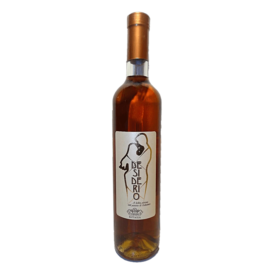 Vino Passito Desiderio Bianco - Uve provenienti da vigneti altamente vocati della varietà zibibbo.Caratteristiche organolettiche:Colore oro antico brillante con decisi riflessi topazio. Profumo intenso ed armonico, complesso e deciso di moscato, con netti sentori di albicocca. Sapore pieno, morbido con sentori di miele di acacia e piacevole fondo di fichi secchi, albicocca ed uva passa. Abbinamenti consigliati:Ideale coi dolci, frutta fresca e secca. Splendido con formaggi piccanti. Grado Alcolico: 15,0 %v