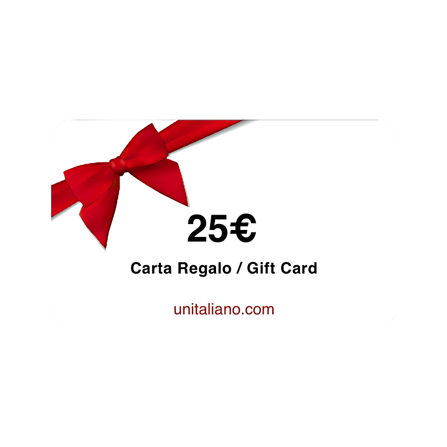 gift card / carta regalo - Vuoi inviare un regalo ad una persona lontana da te? Acquista una carta regalo della somma che vuoi, avrà tempo ben 12 mesi per spenderla. venduto da unitaliano.com al prezzo di €25 | unitaliano.com