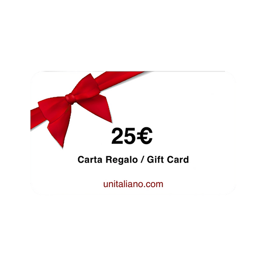 gift card / carta regalo - Vuoi inviare un regalo ad una persona lontana da te? Acquista una carta regalo della somma che vuoi, avrà tempo ben 12 mesi per spenderla. venduto da unitaliano.com al prezzo di €25 | unitaliano.com